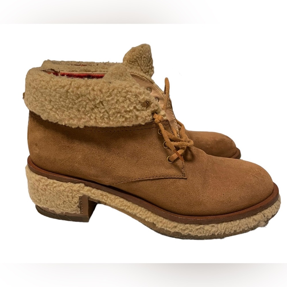 CHANEL
Womens Shearling Suede Calfskin Womens Lace Up Ankle Boots, Size 8